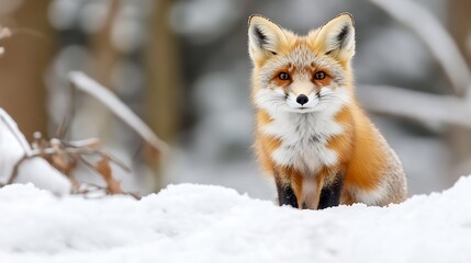 Regal Red Fox Standing in Serene SnowCovered Forest Setting : Generative AI