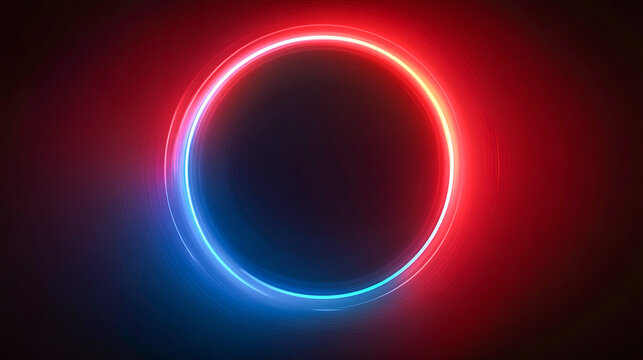 Glowing neon circle with vibrant red and blue gradient background