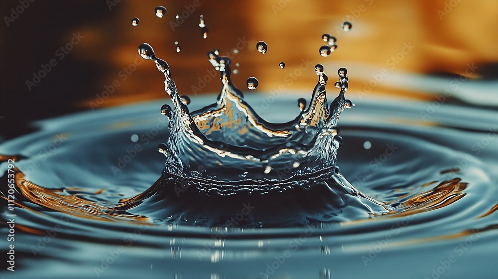 Poster mesmerizing water crown splash illuminated by warm ambient light : generative ai