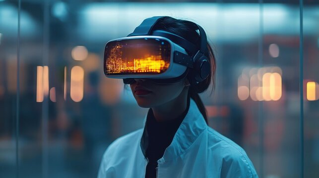 Virtual Reality Headset User in Futuristic Medicine Technology with Soft Glowing Background
