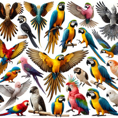 Fototapeta premium Set of Catalina parrot isolated on white background. 