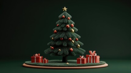 Fototapeta premium Christmas Tree and gifts flat design front view North Pole theme 3D 