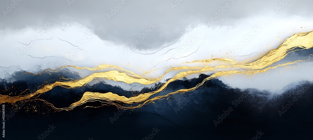 Poster Sophisticated Abstract Gold and White Design on Dark Canvas with Elegant Contrast Elements : Generative AI