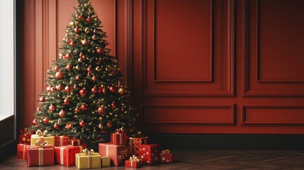 Christmas Tree and gifts flat design front view North Pole theme 3D 