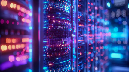 Cutting-edge data center with advanced technology and vibrant led lights
