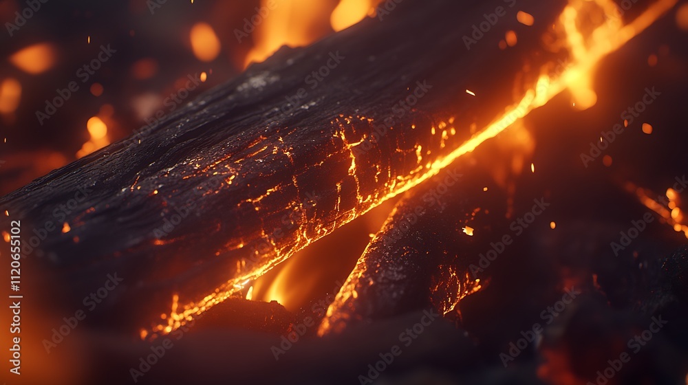 Aufkleber glowing ember closeup capturing the intensity of fire and ash in a dark ambient setting : generative