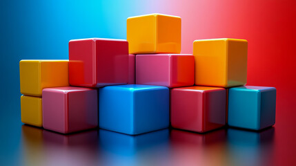 Fototapeta premium Colorful stacked cubes against vibrant gradient background