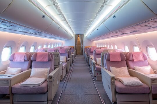 Interior Shot of Economy Class in Airbus A380 800 Spacious Comfortable Cabin