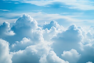 Bright Fluffy White Clouds Against Vibrant Blue Summer Sky : Generative AI