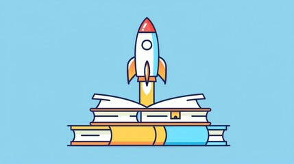 Fototapeta premium Rocket Launching from a Book