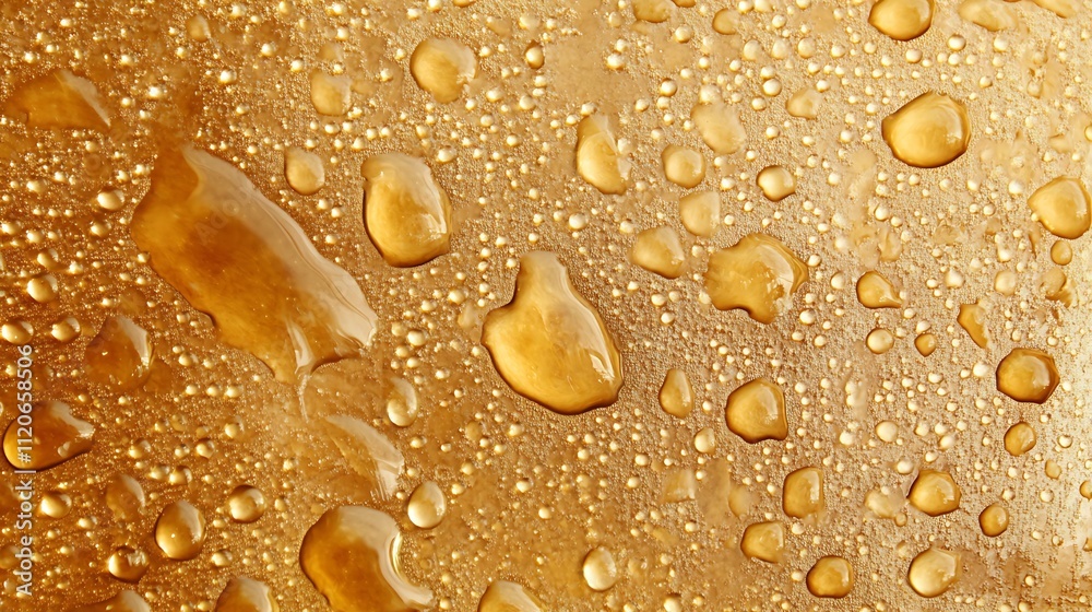 Poster golden textured surface with water droplets illuminated by light : generative ai