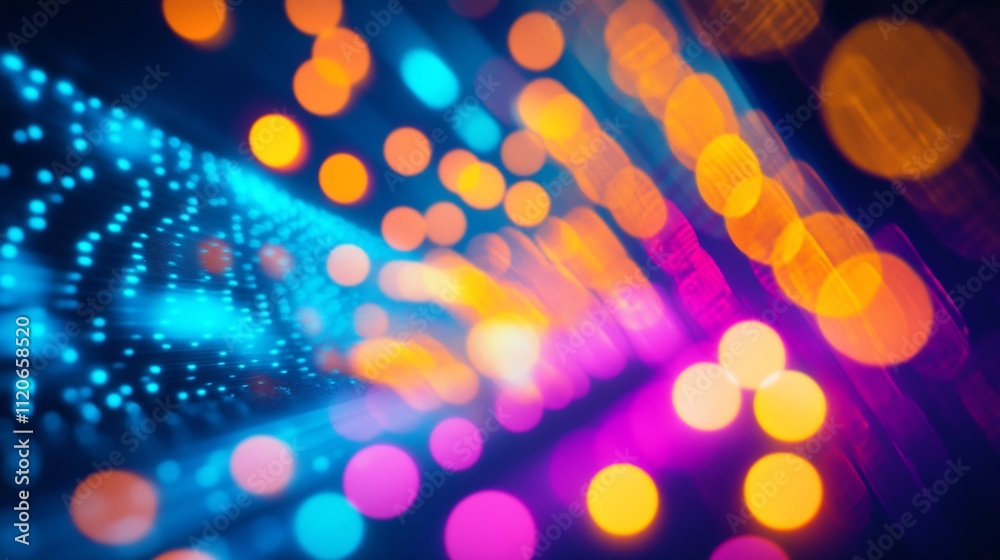Fototapete vibrant abstract light bokeh with multicolored blurred circles in dynamic motion background : genera