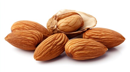 CloseUp of Natural Almonds with Shells and a Fully Exposed Almond Kernel : Generative AI