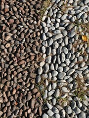 Close up of two colour pebble stones on the pavement for foot reflexology. pebble pattern background