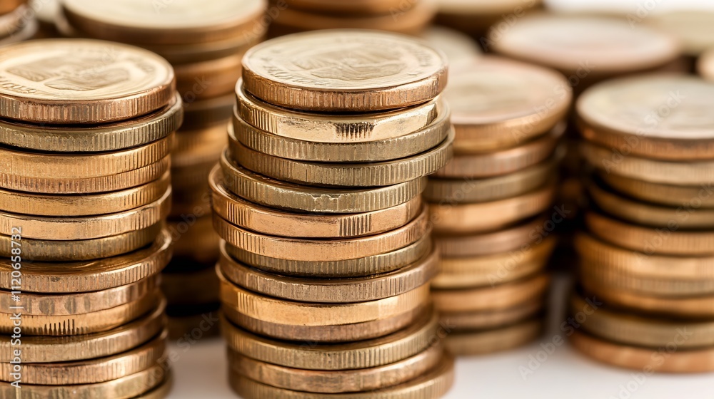 Poster Closeup of stacked coins representing wealth and financial success : Generative AI