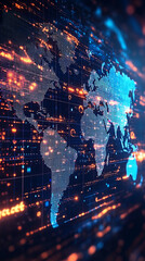 digital world map with vibrant data visuals and glowing connections