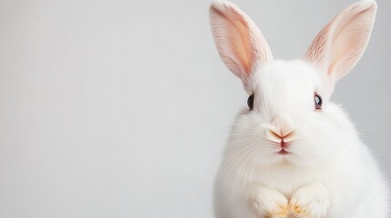 Obraz premium White Rabbit with Fluffy Fur and Curious Eyes Against Soft Neutral Background : Generative AI