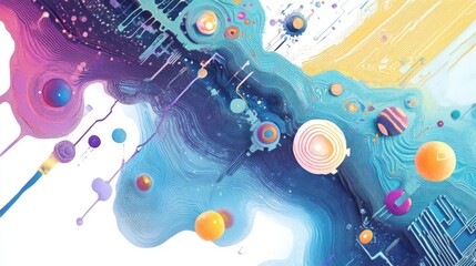 Obraz premium Network flat design top view theme information technology water color vivid