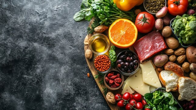 Heart-shaped arrangement of fresh vegetables on a dark backdrop