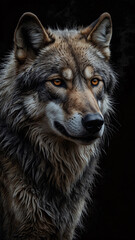 Obraz premium Majestic Wild Wolf Under a Dark Abstract Sky Artistic Professional Photography with Striking Contrast and Bold Details