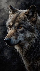 Obraz premium Mysterious Wolf in the Wild Dark Abstract Background Perfect for Professional Photography Projects