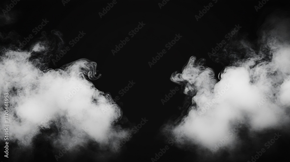 Poster ethereal white smoke in black atmospheric abstract design background : generative ai