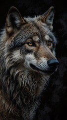 Obraz premium Powerful Wild Wolf in Shadowy Abstract Landscape Artistic and Professional Photography with Exceptional Details