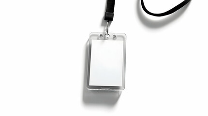 Mockup, Blank ID badge on a lanyard with a clean white background, ready for customization with logos and text. Generated by AI.