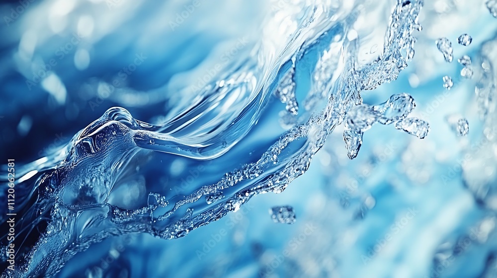 Aufkleber crystalline blue water splashing in dynamic abstract closeup : generative ai