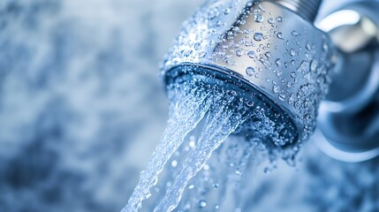 Fototapeta na wymiar Closeup of Water Droplets on a Shower Head with Fauceting Crystal Clear Water : Generative AI