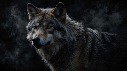Fototapeta premium Silent Wild Wolf in the Abstract Darkness Captivating High Quality Professional Photography Image