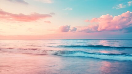 Fototapeta premium Serene Ocean Waves with Soft Pastel Sky at Tranquil Sunset : Generative AI