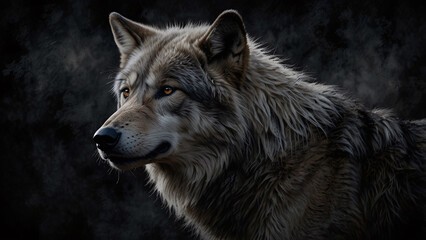 Obraz premium Stunning Wild Wolf in a Dark Abstract Environment Captured in Professional Photography with Striking Artistic Interpretation