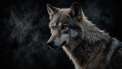 Fototapeta premium Wild Wolf in a Dark Abstract Wilderness Setting High Resolution Professional Image with Dramatic Artistic Elements
