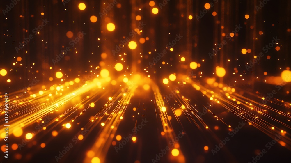 Leinwandbilder dynamic amber glow with sparkling light trails and particles : generative ai
