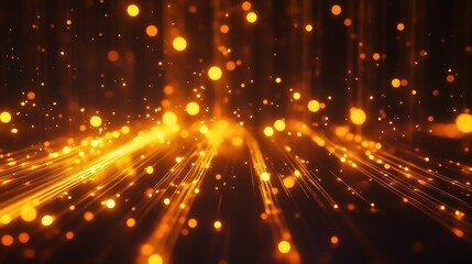 Fototapeta premium Dynamic Amber Glow with Sparkling Light Trails and Particles : Generative AI