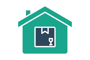 Warehouse icon. solid icon style. house with product. icon related to procurement. procurement management elements vector illustration