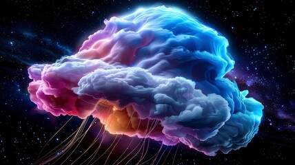 Obraz premium Cosmic Nebula Cloud Formation Vibrant Hues in Deep Space