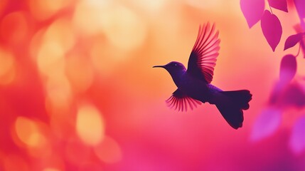 Fototapeta premium Vibrant Hummingbird in Flight Against Colorful Abstract Background in Dreamy Light : Generative AI