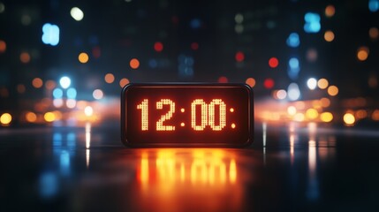 Digital clock display reading "12:00," symbolizing the beginning of a fresh New Year with a modern, minimalistic design