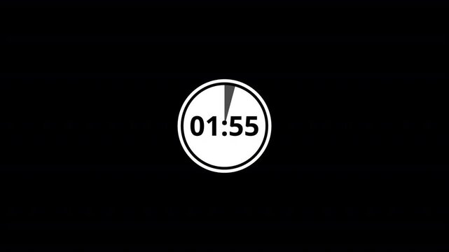 Two minute circle countdown timer animation on transparent background with alpha channel countdown video