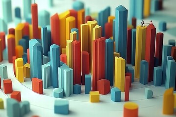 Obraz premium Dynamic urban landscape visualization city environment 3d graphic representation colorful abstract design aerial viewpoint modern concept