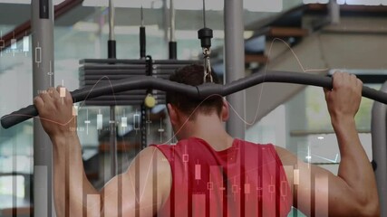 Exercising in gym, man with financial data chart animation overlay - Powered by Adobe