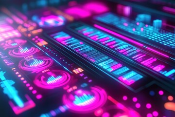 Obraz premium Dynamic data visualization showcase digital environment infographic design futuristic atmosphere low angle viewpoint technology concept