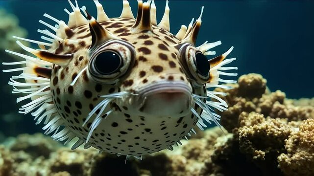 balloonfish video diodon puffer fish animal ballon creature facing olated sea