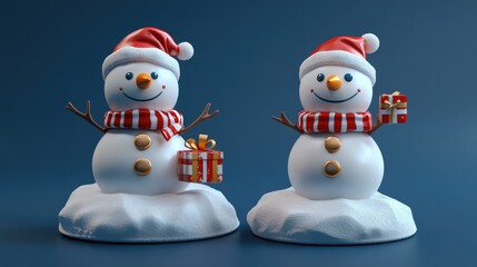 Snow man and gifts flat design front view North Pole theme 3D