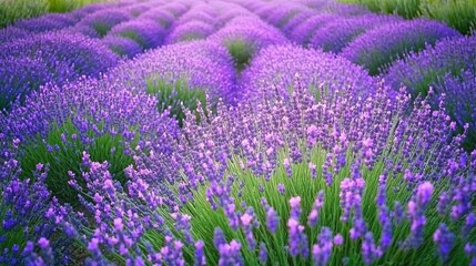 Fototapeta premium Field of lavender in full bloom, with vibrant purple colors stretching to the horizon