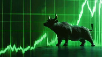 Stock market bull market trading Up trend of graph green background rising price