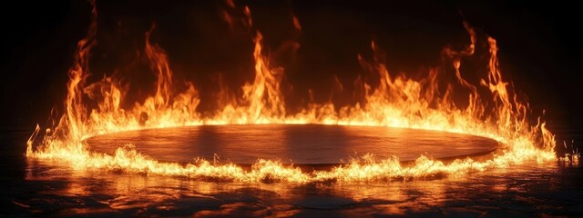 Fire Stage Podium Background Flames Hot Circular Platform Orange Glow Award Show
