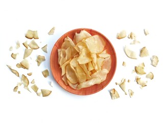 Keripik singkong or cassava chips isolated on white background 